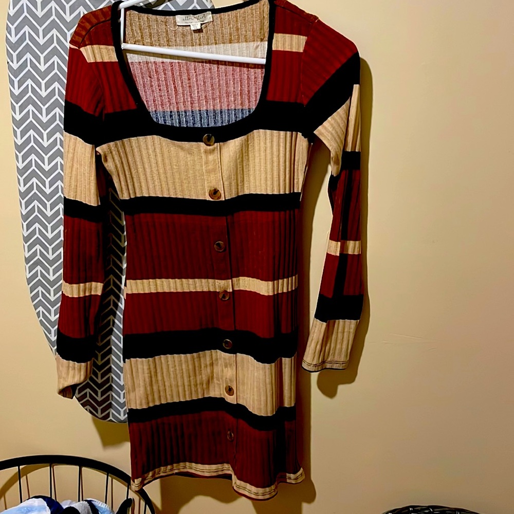 A snug fit sweater dress
